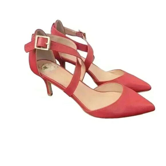 TG Women's Red Faux Leather 2" Pumps with Ankle Straps - Picture 2 of 11